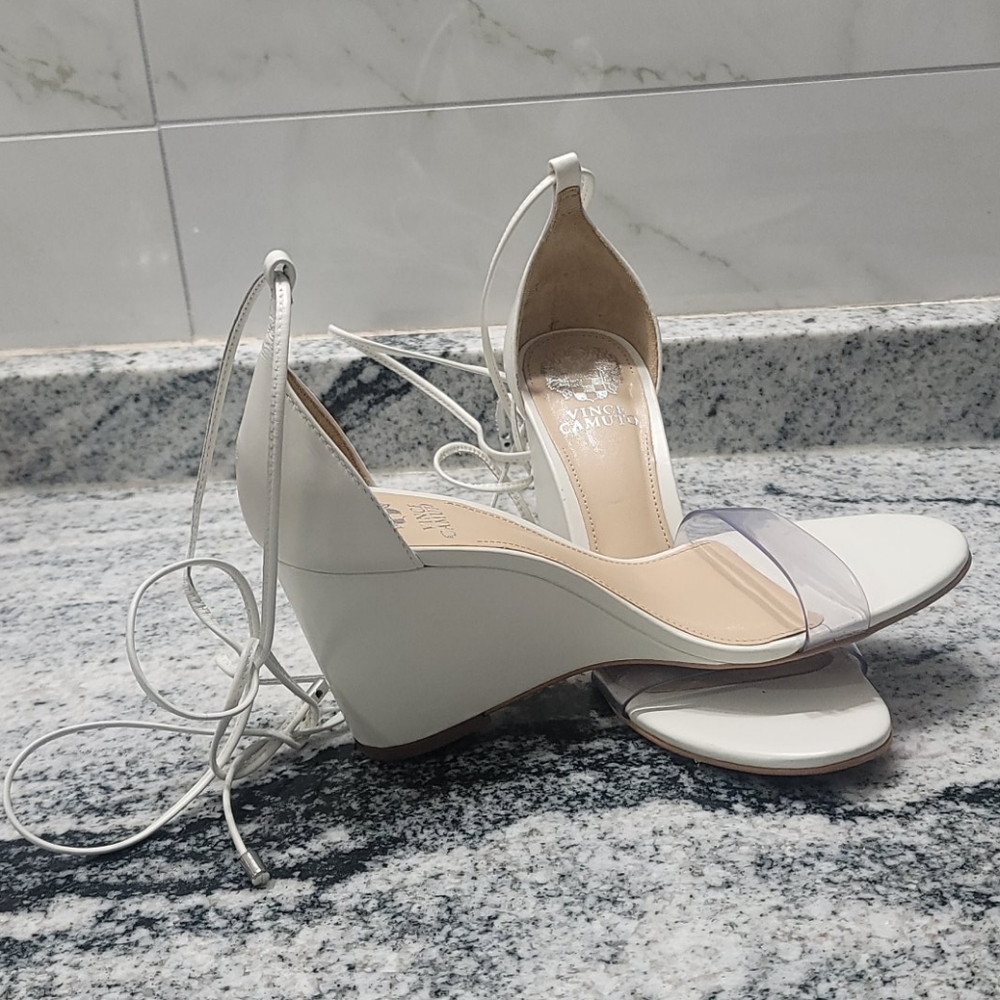 Vince Camuto Stassia White Wedge Sandal - Picture 3 of 4